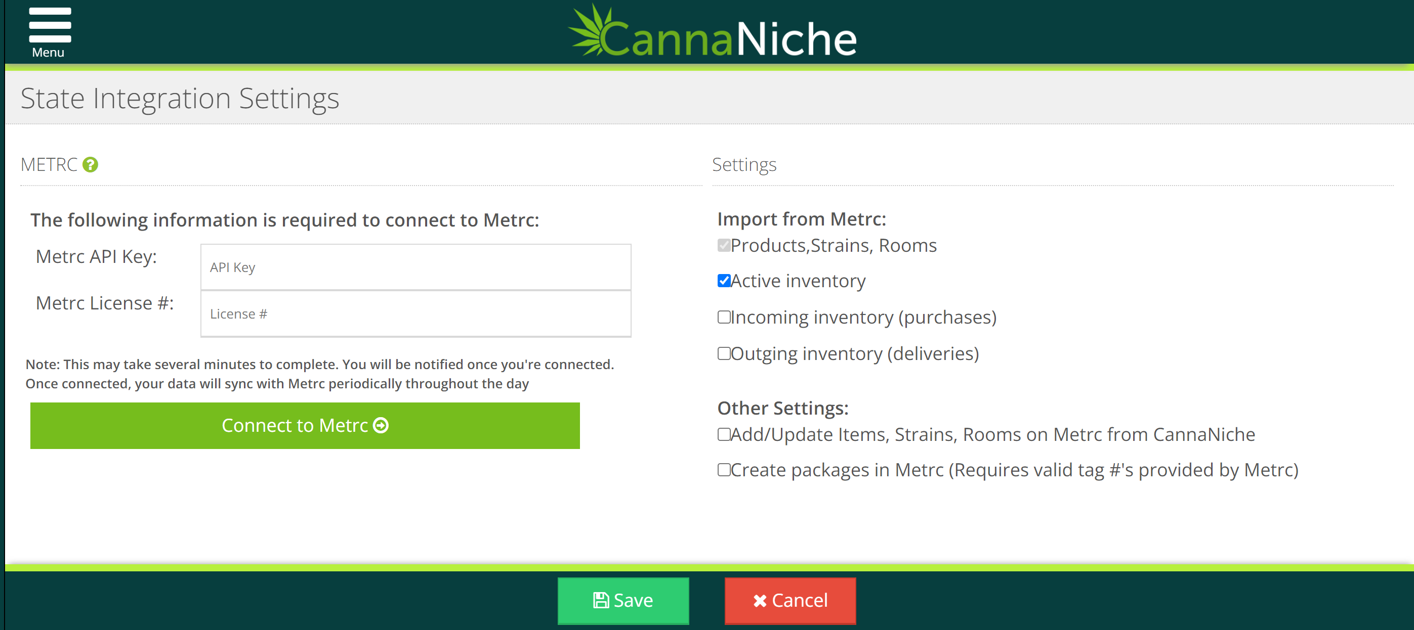 State Integration Settings Interface